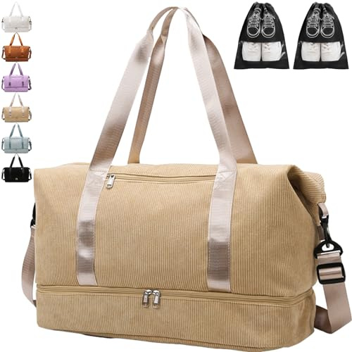 YOUYIKE Sportväska dam herr 20–35 l resväska snöre gym med skofack och våtfack handbagage weekend fitnesväska träningsväska simväska Everyday Bag bastu, A-gul, Vintage