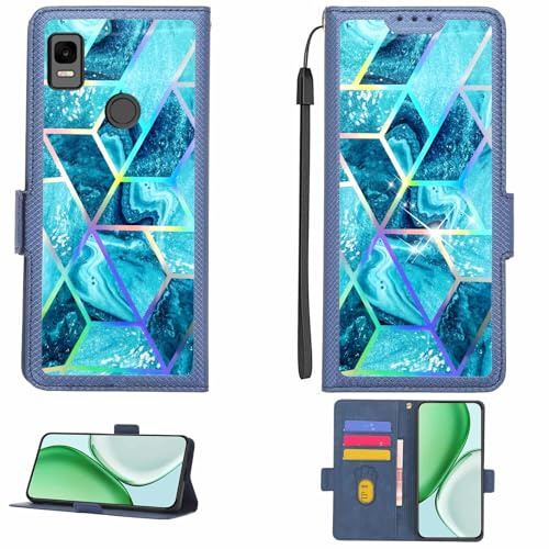 Aroepurt fodral kompatibelt med Cricket Dawson telefonfodral flipskydd [med skärmskydd i härdat glas] [RFID-blockering] [färgglatt reflekterat ljus] LPT-LS