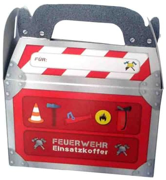 6 große Geschenk-Boxen * FEUERWEHR * mit Tragegriff für Kindergeburtstag oder Motto-Party // Kinder Geburtstag Geschenktüten Mitgebsel Mitgebseltüten Tüten Geburtstagstüten Motto Feuerwehrmann Box