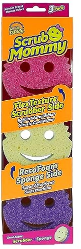 Scrub Daddy Scrub Mommy Cleaning Sponges - Dual Sided Non Scratch Sponge Scourers, Smiley Kitchen Sponges for Dishwashing & Bathroom, FlexTexture Dish Scrubber Sponge, Assorted 3 Pack