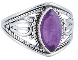 mantraroma Silberring Damen 925 Sterling Silber – ellipsenförmiger Edelstein Ring, Vintage Statement Ring Schmuck, elegantes Geschenk für Frauen