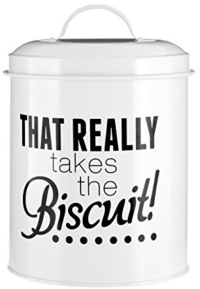 Premier Housewares 507479 Pun and Games Biscuit Canister, White 14 x 14 x 16 cm