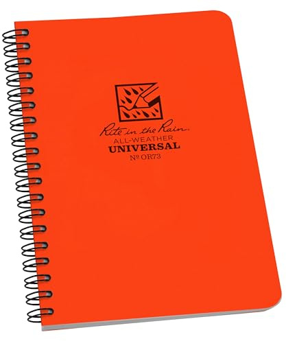 Rite in the Rain Universal Notebook, Side Spiral Bound, 4⅝ x 7 (32 Sheets) - Orange