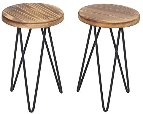 Mendler 2er-Set Beistelltisch HWC-A80, Nachttisch Kaffeetisch, Industrial Echtholz MVG-Zertifiziert Ø25cm - naturfarben