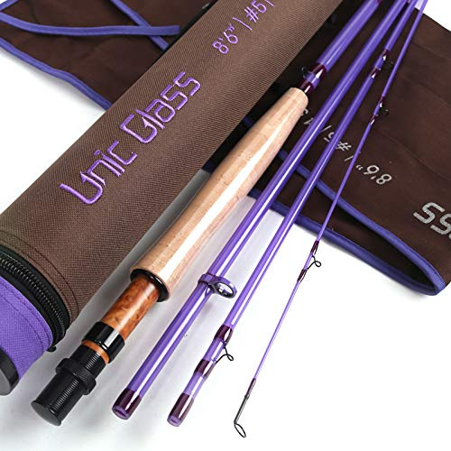 M MAXIMUMCATCH Maxcatch Fiberglass Fly Fishing Rod: 3wt/ 5wt/ 6wt/8wt in Blue,Orange, Purple or Transparent (Purple, 8'6'' 5wt 4sec)