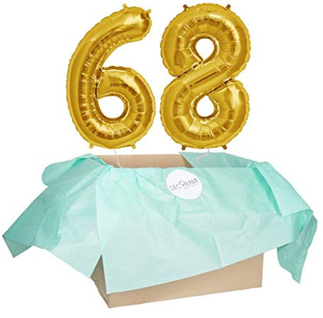 DECORAMI - celebrate happy times XXL Zahlen Luftballon 68, Gold, Zahlenballon mit Helium gefüllt, 86cm, Heliumballons im Karton zum Geburtstag und Jubiläu