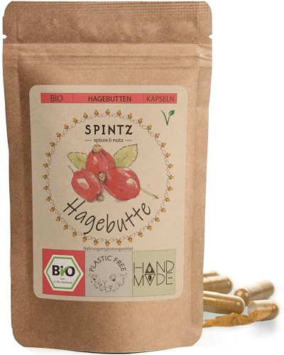 SPINTZ® 210 capsule biologiche di rosa canina – capsule vegane di rosa canina ad alto dosaggio – 500 mg polvere di rosa canina biologica – rosa canina in polvere | confezione senza plastica