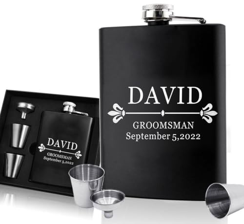 Wedding Gift Flask Personalised Hip Flask Custom Engraved Hip Flasks for Men Best Man Groomsman 6oz Stainless Steel Flask for Him Best Man Groomsman Gift for Occasion (Design 1)