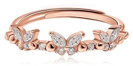 Meissa Bague argent 925 papillon avec zircon cubique Bague d'amitié reglable bague de fiançailles alliance Anniversaire Bijoux Femme (Or rose)