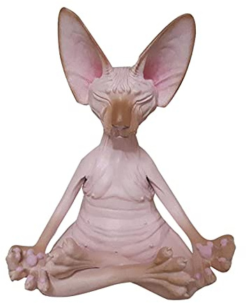 VALINK Sphynx Katze Meditieren Statue Niedliche haarlose Katze Yo-ga Sitzende Sammelfigur für Zimmer Schreibtisch Zuhause Büro Dekoration Rosa