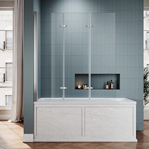 SIRHONA Parete doccia vasca da bagno, cabina doccia, 3 persiane, vetro da 6 mm, facile da pulire, 130 x 130 cm