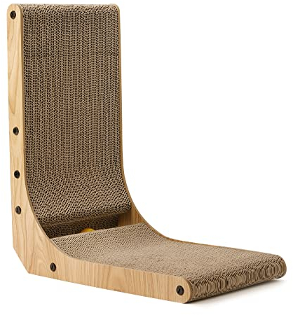 FUKUMARU Griffoir pour Chat, Griffoir Mural en Forme de L de 42 cm, Grattoir pour Chat en Carton avec Balle, pour Chats d'Intérieur