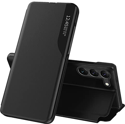 Handyhülle für Samsung Galaxy S23 Hülle Clear View Klappbar Leder Flip Schutzhülle Galaxy S23 Hülle mit Ständer 360 ​​​​Stoßfest Und Kratzfest Klapphülle für Samsung S23 5G Case 6,1 Zoll (Schwarz)