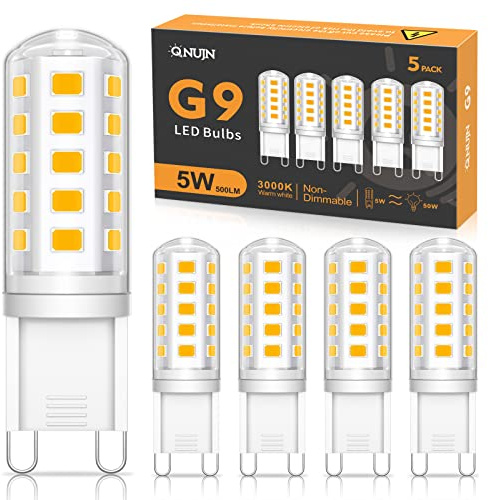 G9 Led Bulbs Warm White 5W 500LM 3000K, Equivalent to 50W Halogen | 5 Packs Non-Dimmable Energy Saving Light Bulb for Home Lighting Decor, Chandelier, Wall Light, Crystal Lamp