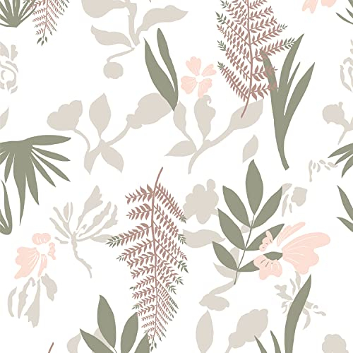 JOLIHOME Vintage Floral Selbstklebende Tapete Blumen und Gras Abziehbares Kontaktpapier Rosa, Grün und Braun Ablösbare Wandaufkleber für Schrank Arbeitsplatte 44.5x500cm