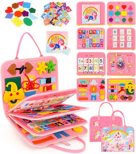 Gontence Busy Board für Kinder - 20-1 Activity Board Montessori Spielzeug für 2 3 4 5 Jahre Mädchen Junge | Motorik Lernspielzeug Kleinkind Sensorik Spielzeug Quiet Book Einhorn Geschenke, Rosa
