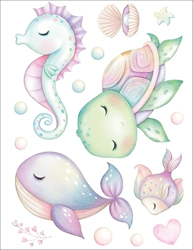 Bügelbilder Set für Textilien DIN A4 Kinder Mädchen Jungen Dino Einhorn Waldtiere Aufbügelbild zum aufbügeln verschiedene Designs Aufbügler Transferbilder (3 - Meerestiere)