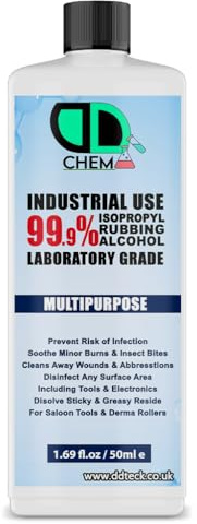 DD Teck 99.9% Isopropyl Rubbing Alcohol Industrial Use, Sanitiser spray – Surfaces - Hospital Grade - Pharma grade alcohol - 99.9% of viruses and bacteria kill (50ml Cap)