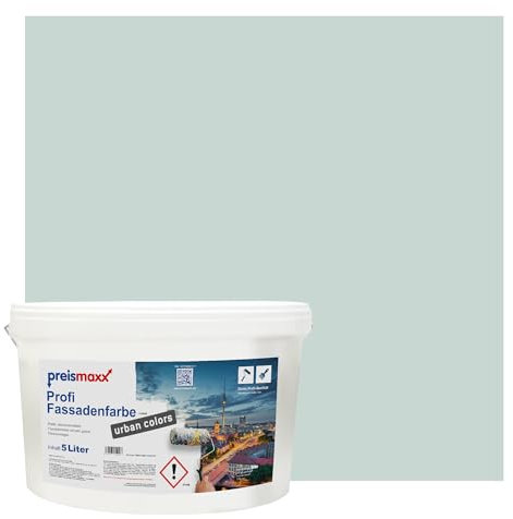 Preismaxx Profi Fassadenfarbe urban colors, bunte Außenfarbe, grün, seegrün, lake green 5L, matte, wasserabweisende Aussen-Dispersion, hohe Wasserdampfdurchlässigkeit
