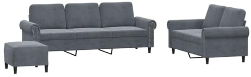 vidaXL Ensemble de Canapés avec Coussins 3 pcs, Canapés avec Accoudoirs et Dossier, Ensemble de Meubles avec Repose-Pied Salon, Moderne, Gris Foncé Velours