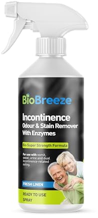 Biobreeze Incontinence Odour and Stain Preventer with Enzymes - Carpet Cleaner, Mattress & Upholstery Cleaner, Linen Fresh Super Strength 500ml Spray Freshener