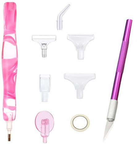 Harz-Diamant-Malstift mit 7 Ersatz-Stiftköpfen für Heimwerker, Gebogener Harz-Diamant-Stift, Diamond Painting Zubehör Stifte, 1 Hobbymesser, Für die Diamantmalerei, DIY