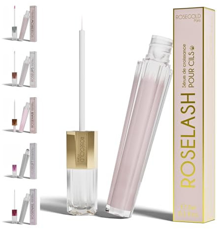 ROSELASH siero naturale per la crescita delle ciglia di ROSEGOLD, siero ciglia +folte +lunghe +ricche - Prodotto in Francia, senza ormoni né profumi, vegano (Trattamento 1 mese)