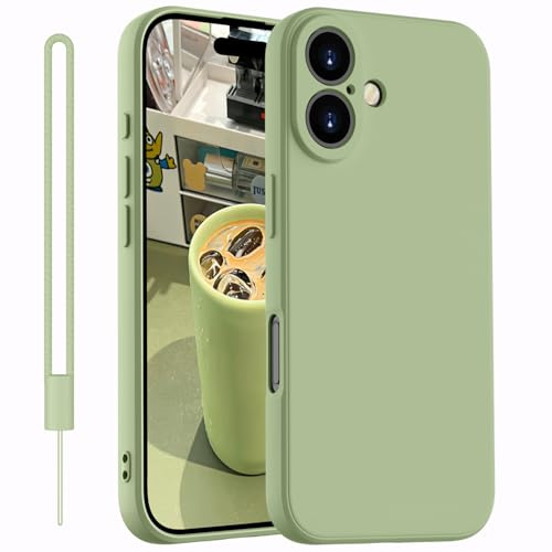 Kukiwhy für iPhone 16 Hülle Silikon Case, Matcha Grün | Dünne mit Microfiber Hanyhülle für iPhone 16 aus flüssigem Silikon mit Kameraschutz, Kratzfeste und stoßfeste Schutzhülle