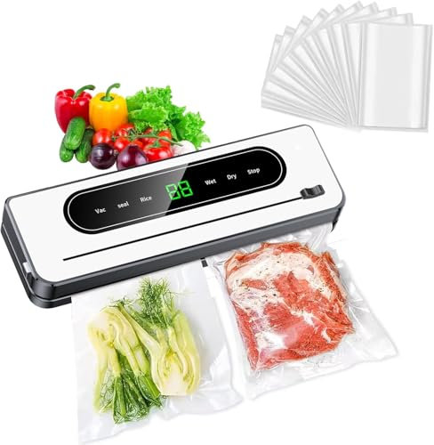 EHIOG Vacuum Sealer, Food Vacuum Sealer Machine with Built-in Cutter, for Dry and Moist Food Fresh Preservation with 10Pcs Vaccum Sealer Bags