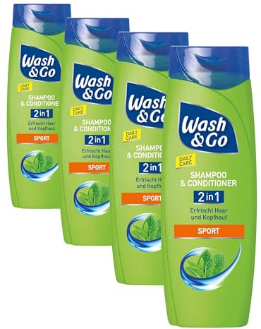 Wash & Go 2in1 Shampoo & Conditioner Sport 1 x 400ml, tägliche Haarpflege erfrischt Haar & Kopfhaut (Packung mit 4)