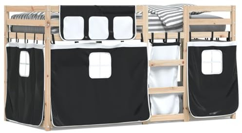Sufrk Etagenbett mit Vorhängen Weiß & Schwarz 80x200 cm Kinder Etagenbett Kinderbett Doppelbett Kinderhochbetten Bett Kiefernholz - 3283898