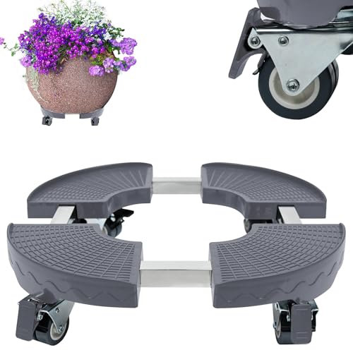 JNGLGO Pflanzenroller mit Verstellbarem Durchmesser 39-52 cm, Blumenroller mit 360° Rollen, Blumen- und Pflanzenständer, Rollbrett für Pflanzgefäße und Haushaltsgeräte, bis 300 kg, Grau