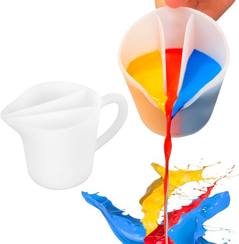 Kunyeah Taza dividida con mango de silicona de 500 ml para verter pintura, líquido, arte dividido, taza de pintura acrílica, taza de vertido de pintura acrílica, suministros de manualidades, resina