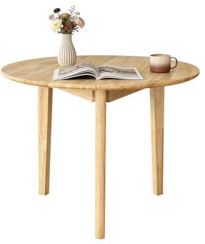 QLLY Runt matbord massivt trä matbord, köksbord träbord, platta ben (naturligt, 80 cm (31,49 tum)