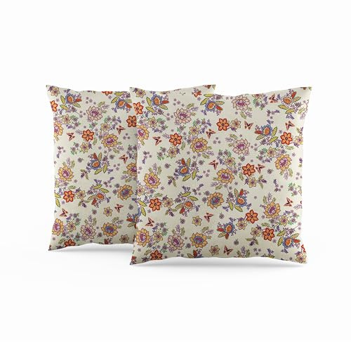 ggaimwf Housse de Coussin Fleur Vintage Papillon Housse de Coussin botanique Coussins Style campagnard de Ferme Canapé Lit Jardin Extérieur Patio Taie d'oreiller Double Face 60x60cm Lot de 2