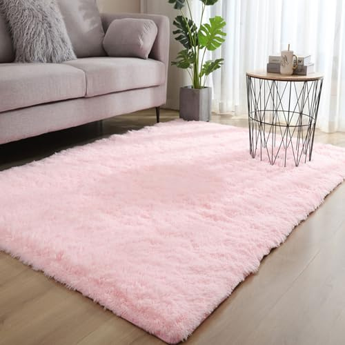 CHENMIAO Hochflor Teppich 50 x 150 cm Flauschig Weich rutschfest Moderner Teppich Weicher Wohnteppich Waschbar, Anti-Rutsch Unterseite für Schlafzimmer Kinderzimmer, Rosa