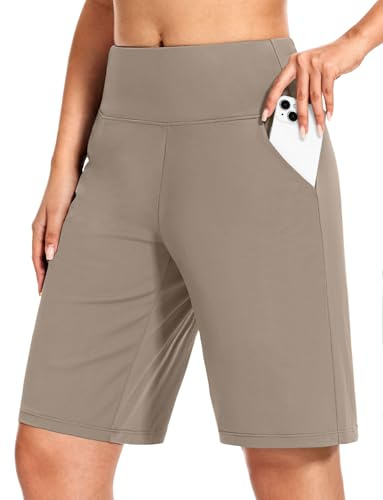 Blouty Women's 9 Bermuda Long Shorts Knee Length with Pockets Dark Khaki