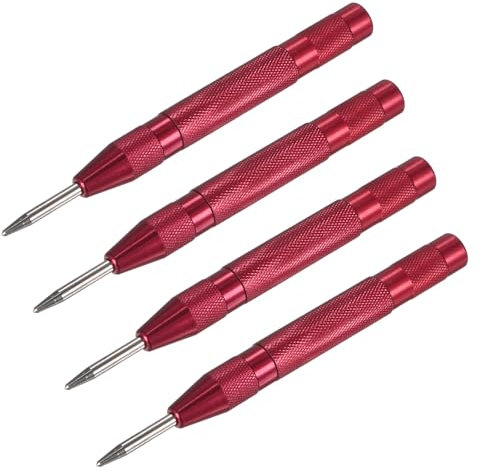 M METERXITY 4-Pack Pointeau Automatique, 133mm Aciers Rapides Poinçon à Ressout Pour Tôle/Panneau en Bois/Verre, Outil de Poinçonnage Ajustable Brise-Vitre [Rouge]