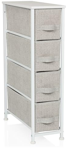 hjh LIVING Kommode mit 4 Stoffschubladen, 20x48x76 cm, Grau | Schubladenkommode Organizer, höhenverstellbare Fußgleiter, Metall-Gestell