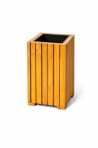Hoher Pflanzkübel Holz (25x25x40cm) – Blumenkasten Balkon & Terrasse, Pflanzkasten Wetterfest, Hochbeet Kräuterbeet Modern D29 Hellbraun