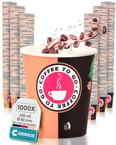 Commerline Tazas de café de cartón para llevar – 1000 unidades, 100 ml, vasos de papel desechables para café y té, vasos desechables para llevar, vasos de papel para bebidas calientes y frías, taza de