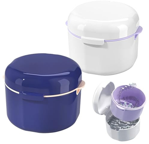 2 Scatole per Dentiere con Cestino di Pulizia (Blu e Bianco) - Pulizia Dentiera, Kit Pulizia Dentale, Don Limpio, Scatola Dentiera
