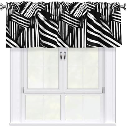 Pegqcvam Mantovana per tende con linee geometriche bianche e nere 137,2 x 45,7 cm. Facile da installare, adatta per la decorazione di finestre in soggiorno, cucina, camera da letto.