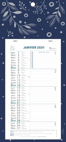 Exacompta - 33205E - Calendrier Mensuel Avec Feuillets Détachables - 13 x 23 cm - Sur Carte Illustrée Végétale - 16 x 33 cm - Janvier à Décembre 2026 - Coloris Bleu