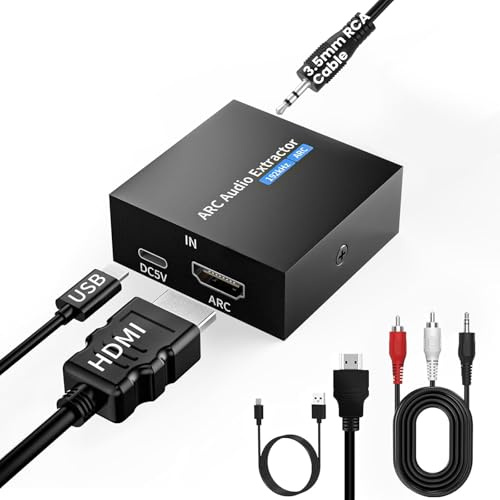 Extracteur audio ARC 192 kHz, HDMI ARC vers Toslink/optique + sortie auxiliaire 3,5 mm, adaptateur audio HDMI vers optique avec câble RCA de 3,5 mm, convertisseur audio ARC vers RCA pour amplificateur