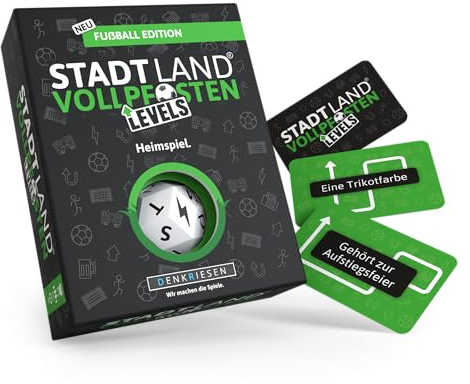 DENKRIESEN - Stadt Land Vollpfosten® Levels – Fußball Edition – Heimspiel. | 60 Karten | ab 12 Jahren | ca. 30 min | 2-6 Spieler | Familienspiel | Reisespiel | Stadt Land Fluss