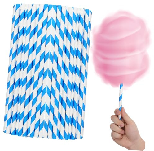 TOYZFRIENDY 50pcs Paper Stick Consumables Cotton Candy Bag Commercial Cotton Candy Machine Paper Cones for Fake Sticks Cone Bags Blue