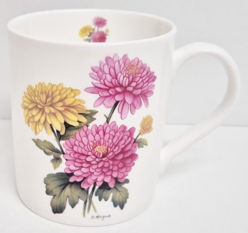 Rainbow Decors Chrysanthemum Mug Bone China 400ml Large Balmoral Pink and Yellow Flower Collection Cup Hand Decorated UK