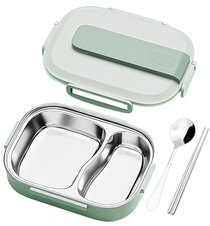 Bagiaope Fiambreras Acero Inoxidable Infantil | Lonchera De Acero Inoxidable Con 3 Compartimentos A Prueba De Fugas, Gran Capacidad, Portátil， Para Escuela, Trabajo, Camping, Los Viajes