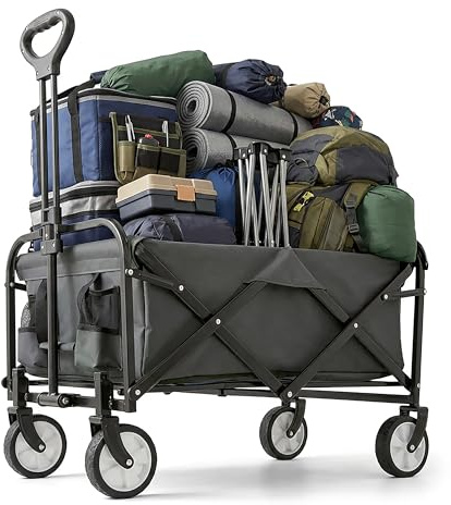 Relaxdays Chariot Pliant 100 kg, poignée télescopique, Tissu Oxford, pour Courses, Camping & Plage, Gris 89x50x72 cm